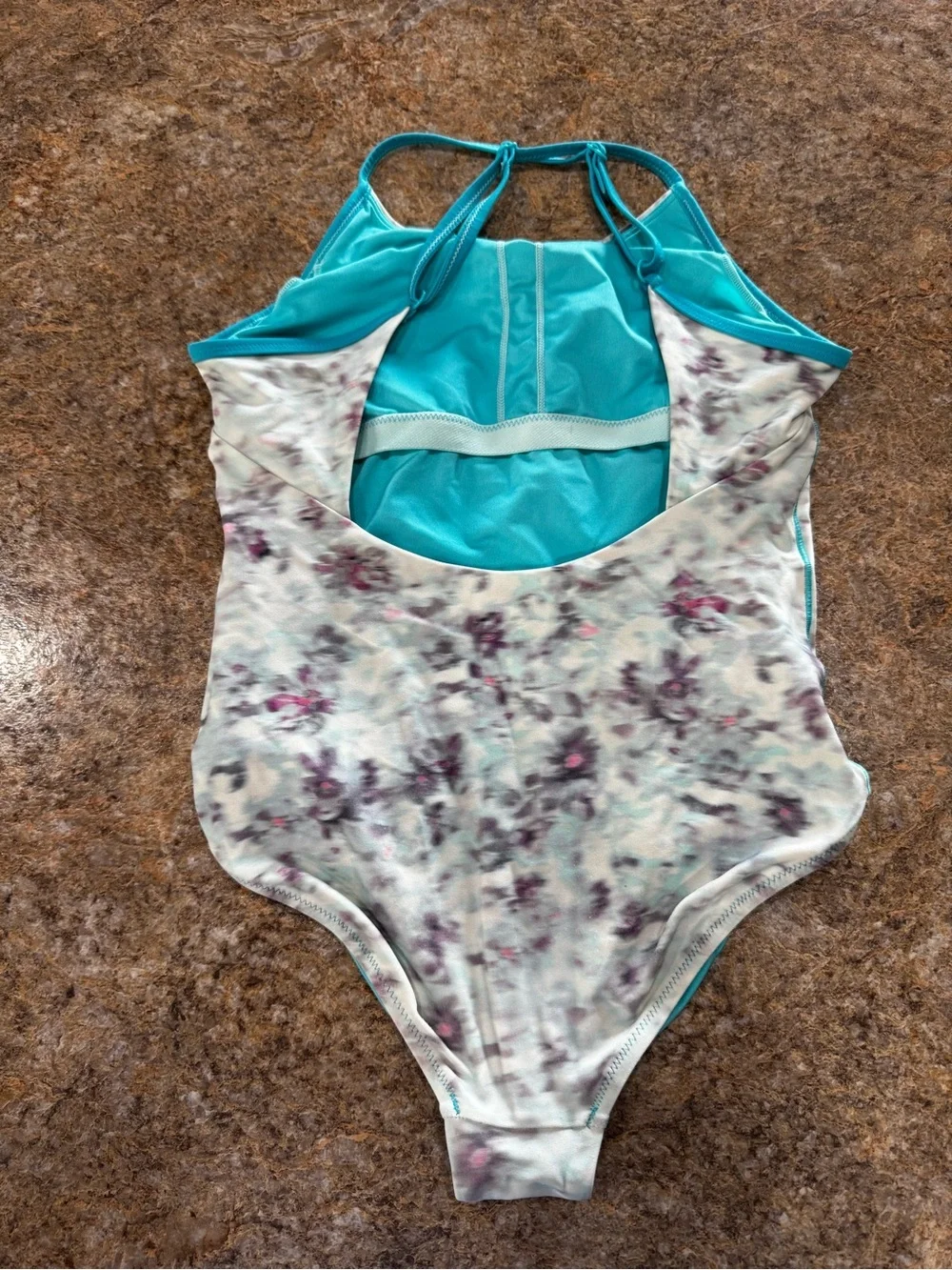 Athleta Girl One Piece Swimsuit Floral Aqua Size M 8-10